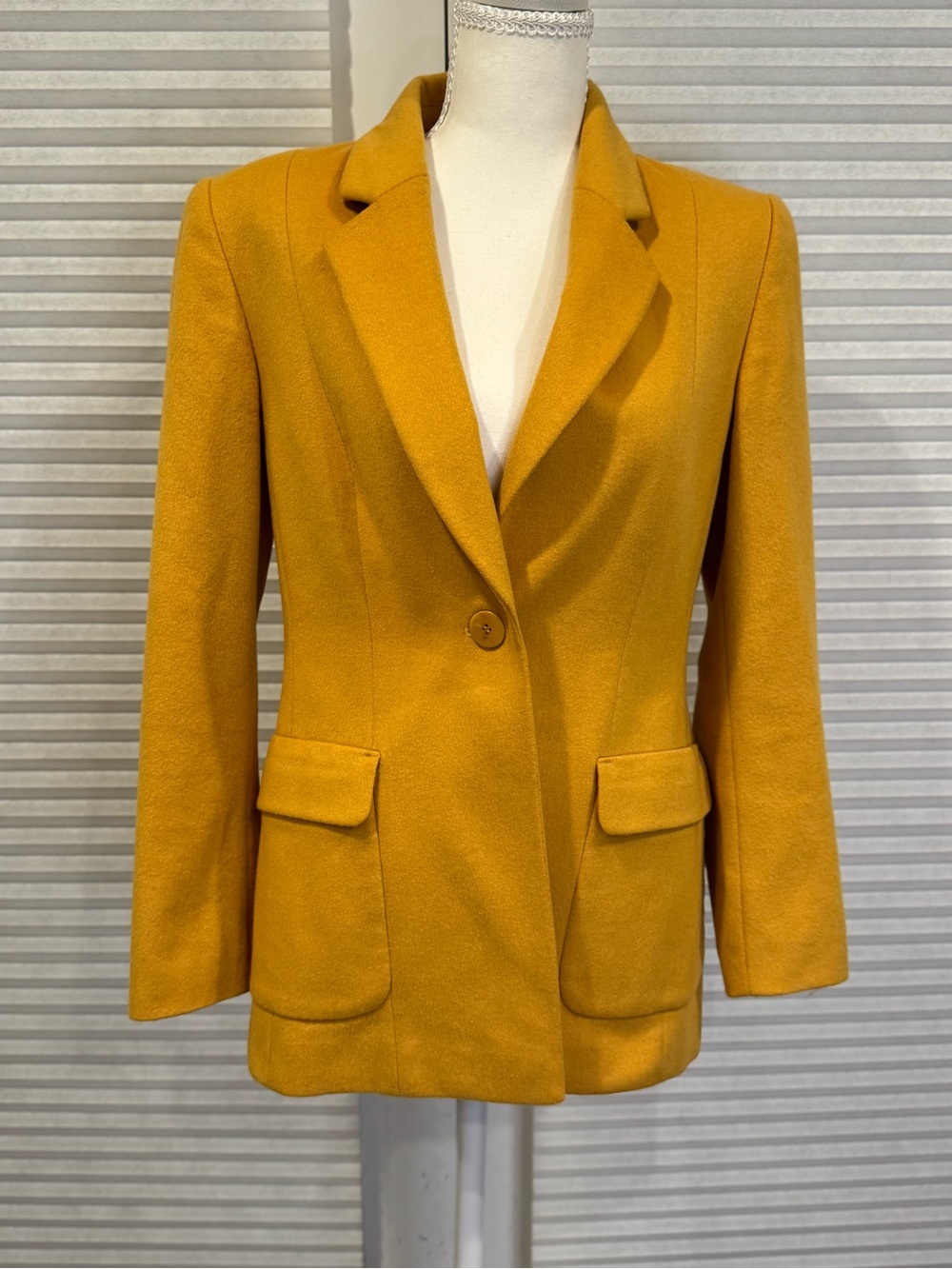 Vintage Wool Cashmere Blend Mustard Single-Button Women's Blazer Coat 1120